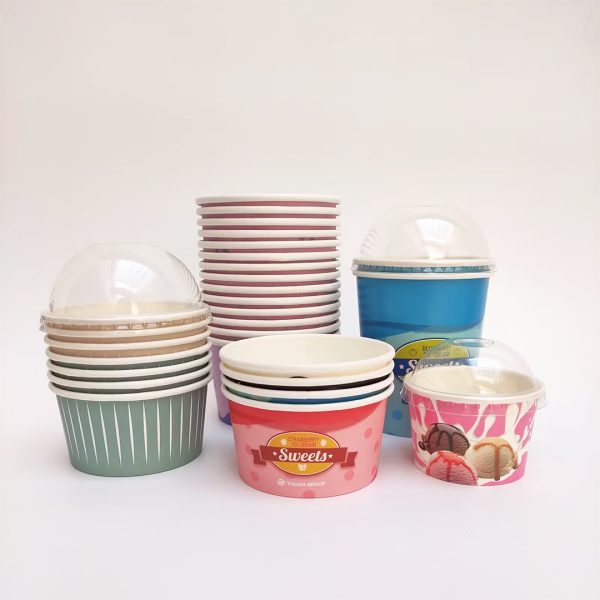 Custom Ice cream paper cups with lids packaging