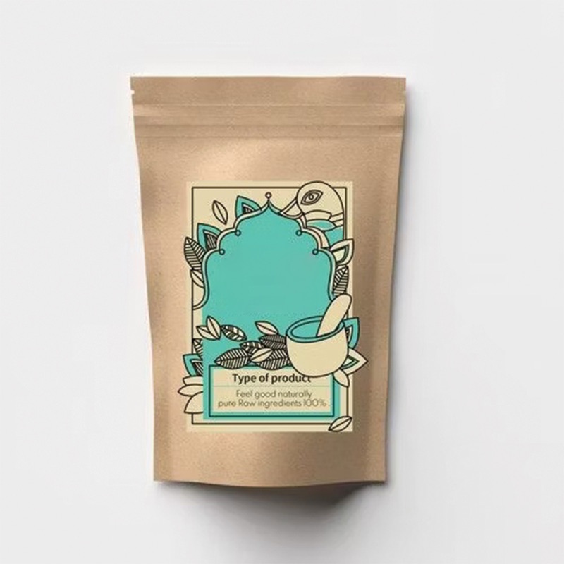 Kraft stand-up spice pouch with an illustrated label
